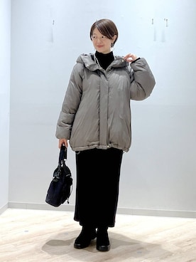 「GLOBAL WORK（グローバルワーク）のエアリュクスダウンフードブルゾン/495695（ダウンジャケット/コート）」を使った、miinoさん（レディース・152cm）の秋コーディネート