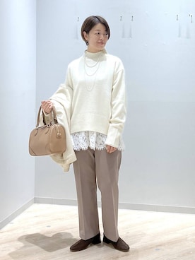 「ハグミーニット_GLOBALWORK」｜「アイテム（ジャケット/アウター）」を使った、miinoさん（レディース・152cm）の冬コーディネート