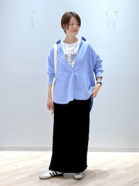 「GLOBAL WORK（グローバルワーク）のベーシックA4刺繍トート/ 316572（トートバッグ、ホワイト系）」を使った、miinoさん（レディース・152cm）の春コーディネート