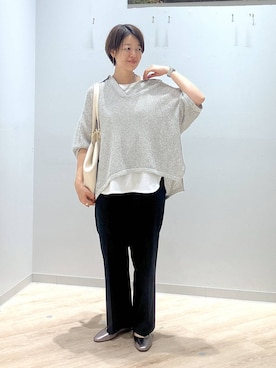 「GLOBAL WORK（グローバルワーク）のメッシュラメポロニット半袖/587686（ニット/セーター）」を使った、miinoさん（レディース・152cm）の秋コーディネート