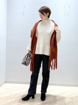 「アイテム（マフラー）」を使った、miinoさん（レディース・152cm・40代）の秋コーディネート