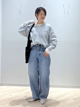 「GLOBAL WORK（グローバルワーク）のアイテム（デニムパンツ）」を使った、miinoさん（レディース・152cm）の冬コーディネート