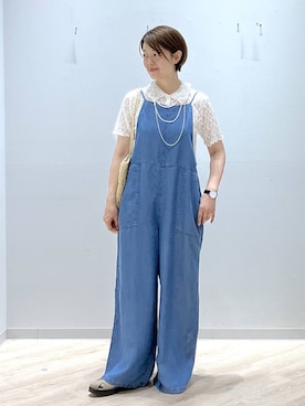 「GLOBAL WORK（グローバルワーク）のアソート三連ネックレス/495430（ネックレス、ホワイト系）」を使った、miinoさん（レディース・152cm）の春コーディネート