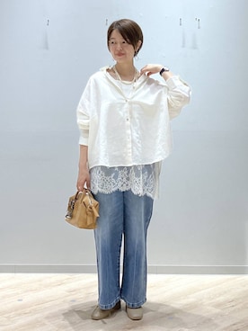 「GLOBAL WORK（グローバルワーク）のらくっションヒールローファー/136033（ローファー、ベージュ系）」を使った、miinoさん（レディース・152cm）の春コーディネート