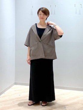 「GLOBAL WORK（グローバルワーク）のセルフCUTリブIラインスカート/288750（スカート）」を使った、miinoさん（レディース・152cm・40代）の夏コーディネート