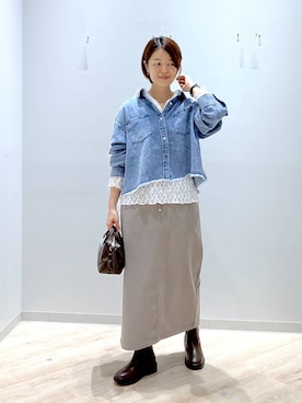 「GLOBAL WORK（グローバルワーク）のストレッチ総レースフーディー/1054133（Tシャツ/カットソー、ホワイト系）」を使った、miinoさん（レディース・152cm）の秋コーディネート