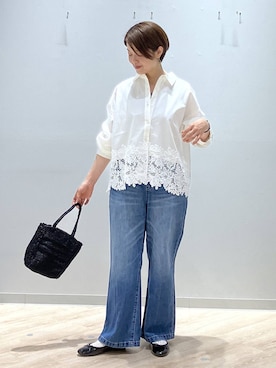 「GLOBAL WORK（グローバルワーク）のらくっション撥水バレエ/135873（バレエシューズ、ブラック系）」を使った、miinoさん（レディース・152cm）の春コーディネート