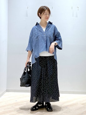 「GLOBAL WORK（グローバルワーク）のアソート三連ネックレス/495430（ネックレス、ホワイト系）」を使った、miinoさん（レディース・152cm）の春コーディネート