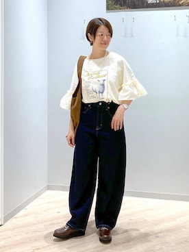 「GLOBAL WORK（グローバルワーク）のエアかる厚底ローファー/136031（ローファー）」を使った、miinoさん（レディース・152cm・40代）の夏コーディネート