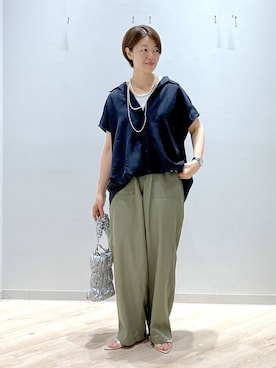 「GLOBAL WORK（グローバルワーク）のアソート三連ネックレス/495430（ネックレス、ホワイト系）」を使った、miinoさん（レディース・152cm）の夏コーディネート