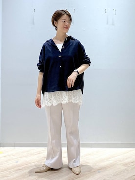 「GLOBAL WORK（グローバルワーク）のステンレスシンプル三連ネックレス/572438（ネックレス、グレー系）」を使った、miinoさん（レディース・152cm）の春コーディネート