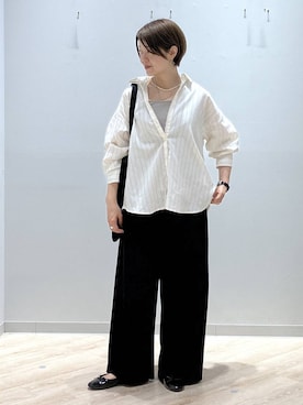 「GLOBAL WORK（グローバルワーク）のらくっション撥水バレエ/135873（バレエシューズ、ブラック系）」を使った、miinoさん（レディース・152cm）の春コーディネート