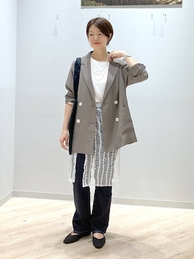 「GLOBAL WORK（グローバルワーク）のアイテム（テーラードジャケット）」を使った、miinoさん（レディース・152cm）の秋コーディネート