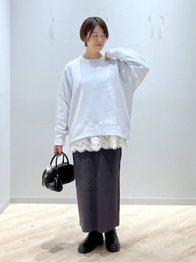 「GLOBAL WORK（グローバルワーク）のアイテム（スウェット）」を使った、miinoさん（レディース・152cm）の冬コーディネート