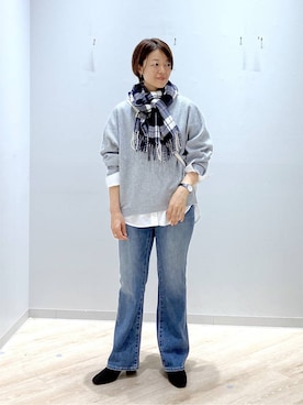 「GLOBAL WORK（グローバルワーク）のシリンダーバッグ/1049528（クラッチバッグ、ホワイト系）」を使った、miinoさん（レディース・152cm）の秋コーディネート