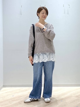 「GLOBAL WORK（グローバルワーク）のベーシックA4刺繍トート/ 316572（トートバッグ、ブラック系）」を使った、miinoさん（レディース・152cm）の春コーディネート