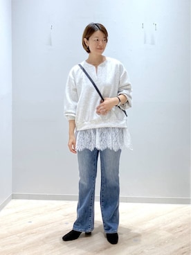 「GLOBAL WORK（グローバルワーク）のシリンダーバッグ/1049528（クラッチバッグ、ブラック系）」を使った、miinoさん（レディース・152cm）の秋コーディネート