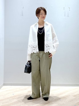 「GLOBAL WORK（グローバルワーク）のステンレス二連ロングネックレス/321096（ネックレス、シルバー系）」を使った、miinoさん（レディース・152cm）の春コーディネート