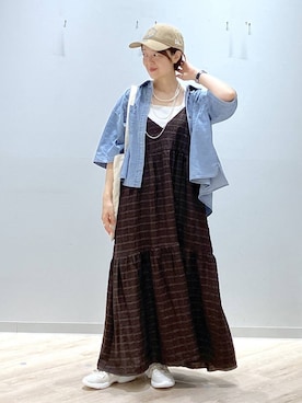 「GLOBAL WORK（グローバルワーク）のベーシックA4刺繍トート/ 316572（トートバッグ、ホワイト系）」を使った、miinoさん（レディース・152cm）の春コーディネート