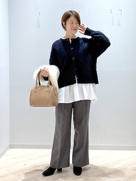 「アイテム（カーディガン/ボレロ）」を使った、miinoさん（レディース・152cm・40代）の冬コーディネート