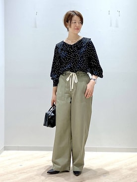 「GLOBAL WORK（グローバルワーク）のらくっション撥水ヒールパンプス/253018（パンプス、ブラック系）」を使った、miinoさん（レディース・152cm）の春コーディネート