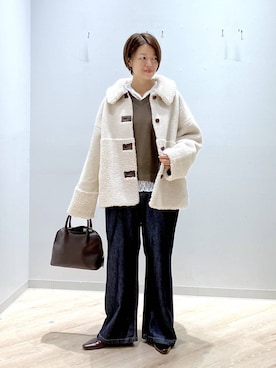 「GLOBAL WORK（グローバルワーク）のストレッチ総レースフーディー/1054133（Tシャツ/カットソー、ホワイト系）」を使った、miinoさん（レディース・152cm）の秋コーディネート