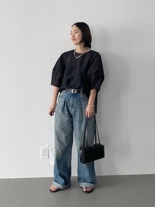 BABYLONE 5分袖パフスリーブジャケット ブラック 36(S) 新品タグ付 BABYLONE ブラウス シャツ ビッグポケットハーフスリーブシャツ