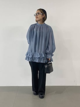 「BABYLONE（バビロン）の裏起毛イージーストレッチパンツ（その他パンツ）」を使った、babyloneyuumiさん（レディース・158cm）の冬コーディネート