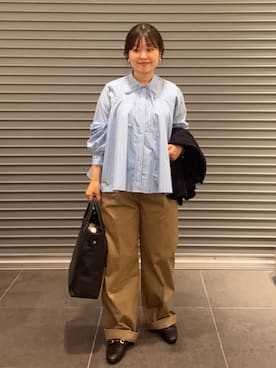 「アイテム（ノーカラージャケット）」を使った、nakamichiiさん（レディース・150cm）の秋コーディネート