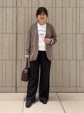 「アイテム（ノーカラージャケット）」を使った、nakamichiiさん（レディース・150cm）の秋コーディネート