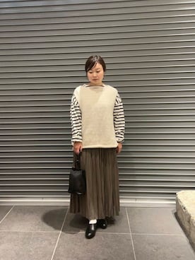 「かぐれ（カグレ）のボーダーワイドカットソー（Tシャツ/カットソー）」を使った、nakamichiiさん（レディース・150cm）の秋コーディネート