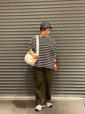 「かぐれ（カグレ）のボーダーワイドカットソー（Tシャツ/カットソー）」を使った、nakamichiiさん（レディース・150cm）の秋コーディネート