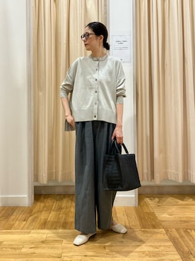 「かぐれ(カグレ)のハイツイストコットンワイドカーディガン(カーディガン/ボレロ、グレー系)」を使った、kimmyさん(レディース・168cm)の春コーディネート