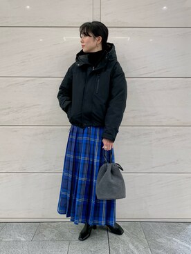「チェック柄に恋してる」｜「アイテム（ダウンジャケット/コート）」を使った、kimmyさん（レディース・168cm）の冬コーディネート