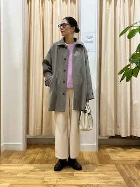 「アイテム（ステンカラーコート、グレー系）」を使った、kimmyさん（レディース・168cm）の冬コーディネート