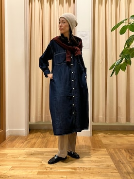 「アイテム（ニットキャップ/ビーニー）」を使った、kimmyさん（レディース・168cm）の秋コーディネート