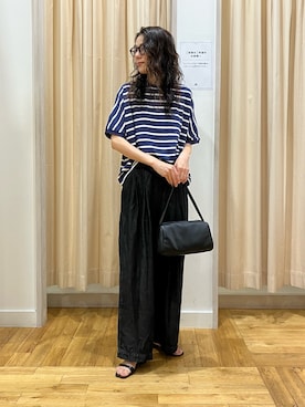 「URBAN RESEARCH DOORS（アーバンリサーチドアーズ）のブークレボーダープルオーバー | Tシャツ/二の腕カバー/大人カジュアル/夏（Tシャツ/カットソー、ブルー系）」を使った、kimmyさん（レディース・168cm）の夏コーディネート