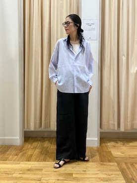 「かぐれ（カグレ）のコットンシアーレギュラーシャツ（シャツ/ブラウス、その他）」を使った、kimmyさん（レディース・168cm）の夏コーディネート