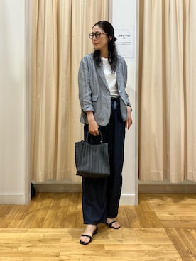 「Wrangler（ラングラー）の『別注』Wrangler×EKAL　ライトデニムリラックスバギーパンツ（デニムパンツ、ブルー系）」を使った、kimmyさん（レディース・168cm）の夏コーディネート