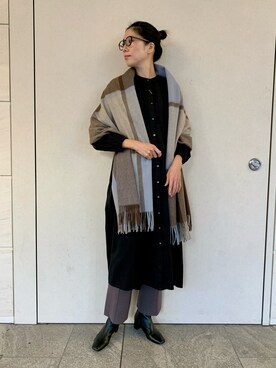 「チェックマフラー」｜「アイテム（ワンピース/ドレス）」を使った、kimmyさん（レディース・168cm）の冬コーディネート