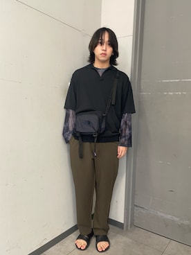 「URBAN RESEARCH DOORS(アーバンリサーチドアーズ)の『仁村紗和さん着用』『UR TECH』サマシェア スキッパーニット(ニット/セーター、ブラウン系)」を使った、Hirotoさん(メンズ・178cm)の夏コーディネート