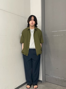「URBAN RESEARCH DOORS(アーバンリサーチドアーズ)の『仁村紗和さん着用』『UR TECH』サマシェア ショートスリーブシャツカーディガン(カーディガン/ボレロ、グリーン系)」を使った、Hirotoさん(メンズ・178cm)の夏コーディネート