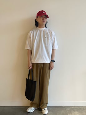 「URBAN RESEARCH DOORS(アーバンリサーチドアーズ)の『別注』Snow Peak Apparel×DOORS WA/AC DRAWSTRING T-SHIRTS(Tシャツ/カットソー、ホワイト系)」を使った、Hirotoさん(メンズ・178cm)の夏コーディネート