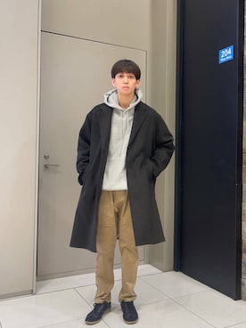 「アイテム（チェスターコート）」を使った、Hirotoさん（メンズ・178cm）の秋コーディネート