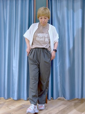 「BARNYARDSTORM（バンヤードストーム）のBARNYARDSTORM / トラベルイージーパンツ【撥水 / JAPAN FABRIC】＜セットアップ対応＞（その他パンツ、グリーン系）」を使った、さやふじさん（レディース・158cm）の夏コーディネート