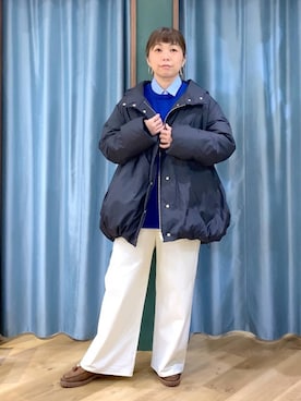 「BARNYARDSTORM（バンヤードストーム）のBARNYARDSTORM / ウォームツイルストレッチワイドパンツ / ハンドウォッシャブル【吸湿発熱】（その他パンツ）」を使った、さやふじさん（レディース・158cm）の秋コーディネート