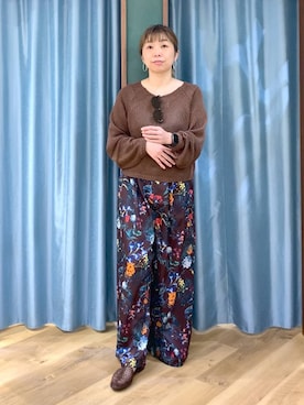 「BARNYARDSTORM（バンヤードストーム）のBARNYARDSTORM / 袖ラインパフニット / ハンドウォッシャブル（ニット/セーター、ブラウン系）」を使った、さやふじさん（レディース・158cm）の春コーディネート