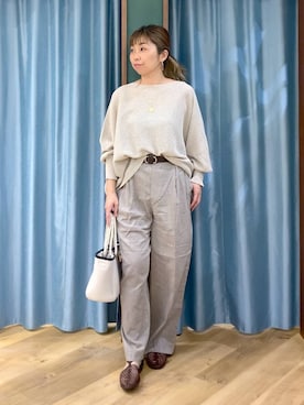 「BARNYARDSTORM（バンヤードストーム）のBARNYARDSTORM / スライドバックルレザーベルト（ベルト、ブラウン系）」を使った、さやふじさん（レディース・158cm）の春コーディネート