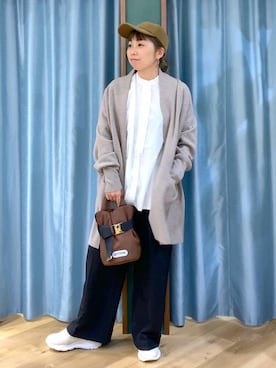 「BARNYARDSTORM（バンヤードストーム）のBARNYARDSTORM / マシュマロワイドパンツ【撥水・セットアップ対応】（スラックス）」を使った、さやふじさん（レディース・158cm）の秋コーディネート