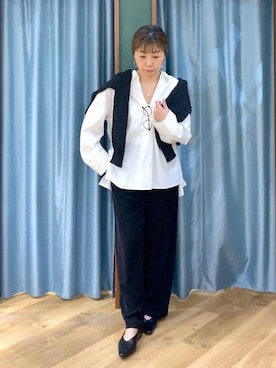 「BARNYARDSTORM（バンヤードストーム）のBARNYARDSTORM /  【新色登場】ダブルクロスワイドパンツ 【『BABALOG』チャンネルご紹介アイテム】（スラックス、ブラック系）」を使った、さやふじさん（レディース・158cm）の春コーディネート